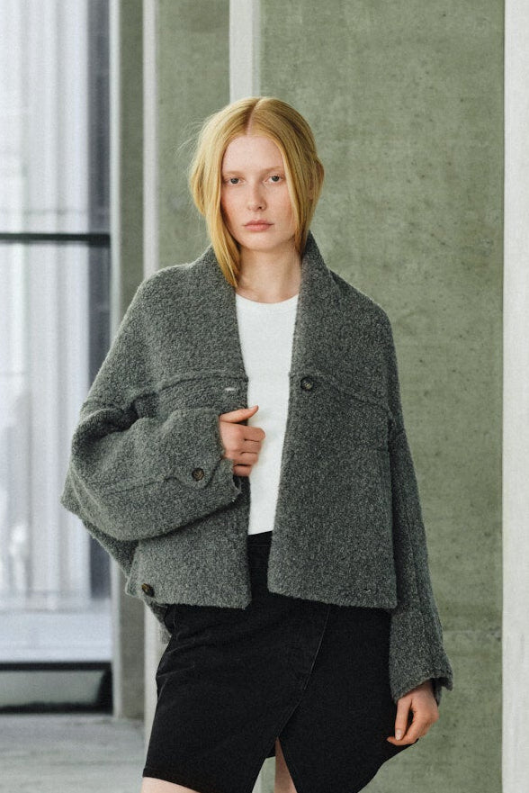Sheep Knit Reverse Emel cardigan – Grey Melange